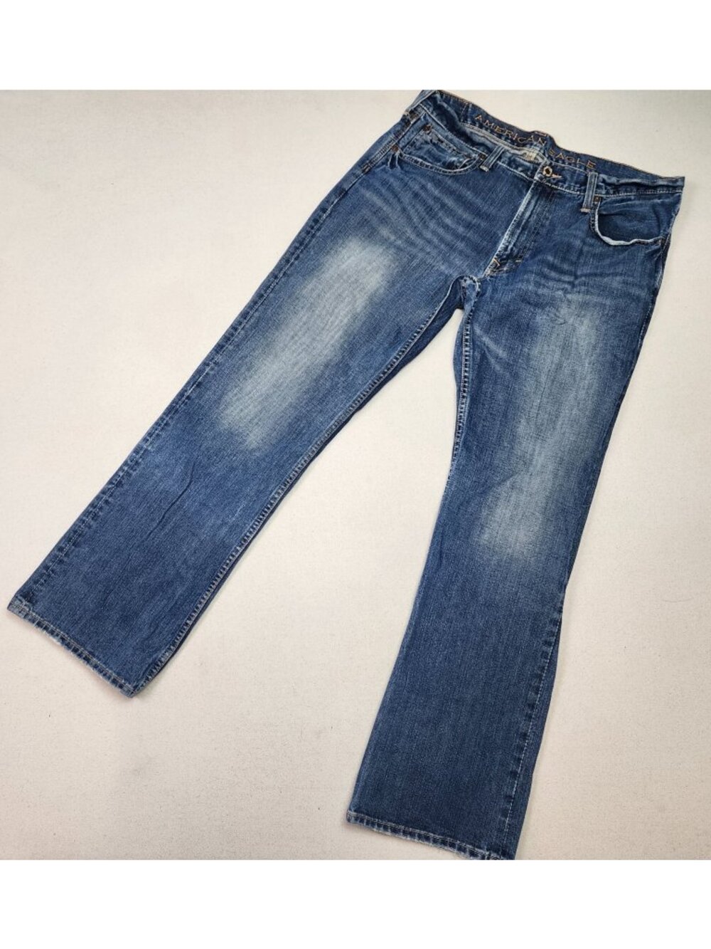 American Eagle Mens Low Rise Stretch Straight Leg Distressed Blue Jeans Sz 34/31